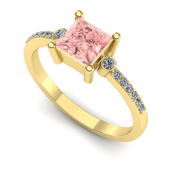Inel logodna din aur galben cu diamant de laborator roz