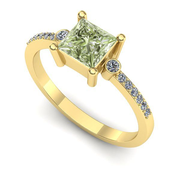 Inel de logodna din aur galben cu diamant de laborator verde