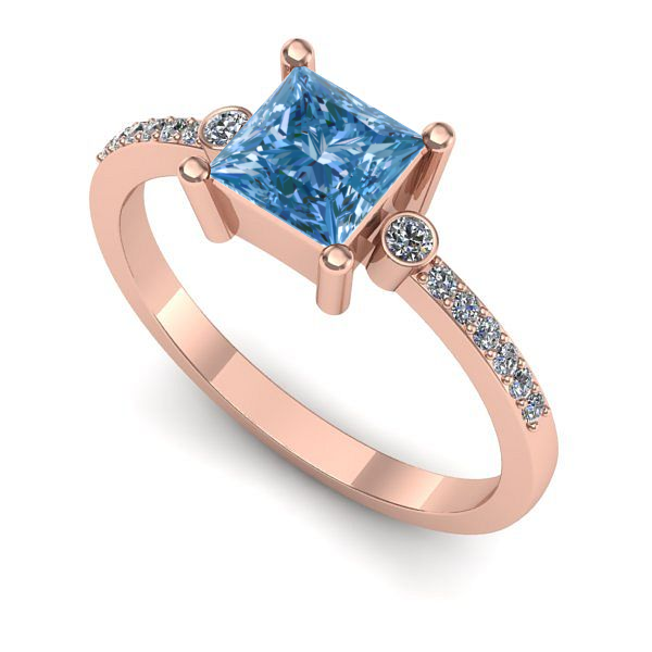 Inel logodna din aur roz cu diamant de laborator albastru