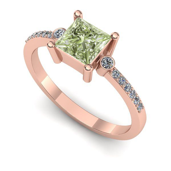 Inel din aur roz cu diamant de laborator verde