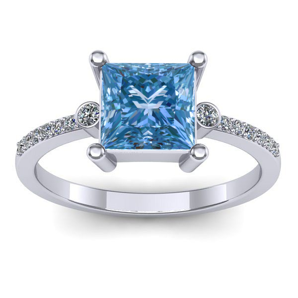 Inel cu diamant de laborator albastru patrat