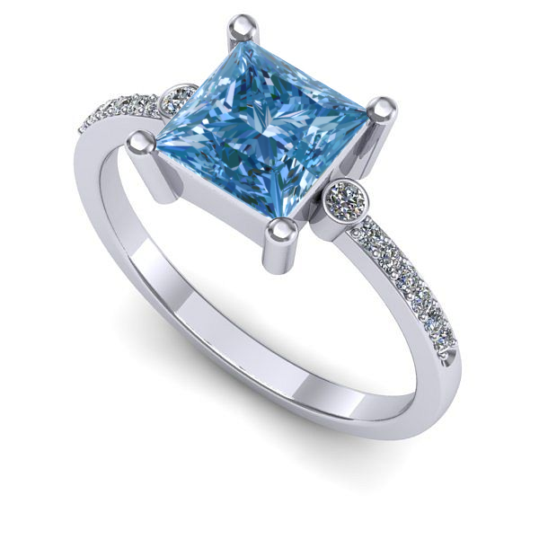 Inel de logodna din aur alb cu diamant de laborator albastru