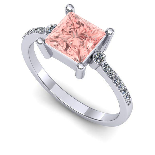 Inel logodna din aur alb cu diamant de laborator roz