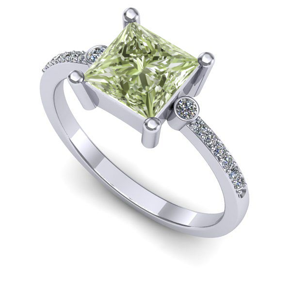 Inel de logodna din aur alb cu diamant de laborator verde