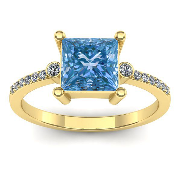 Inel cu diamant de laborator albastru patrat