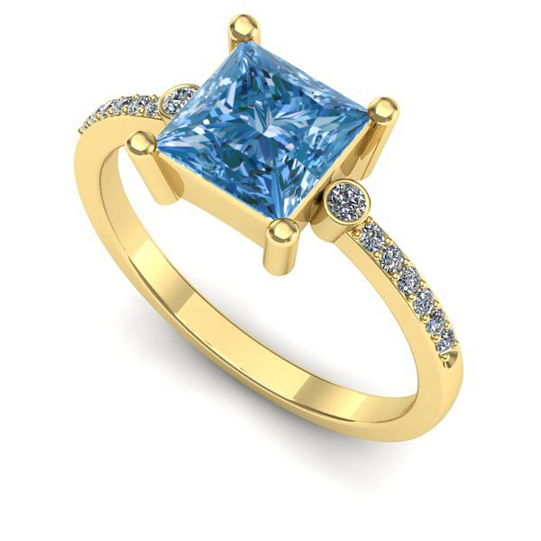 Inel din aur galben cu diamant de laborator albastru