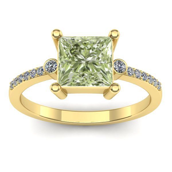 Inel cu diamant de laborator verde patrat