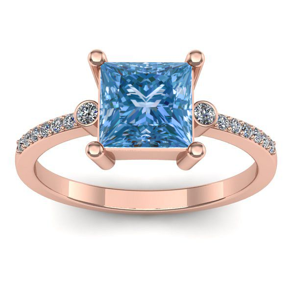 Inel logodna cu diamant de laborator albastru patrat