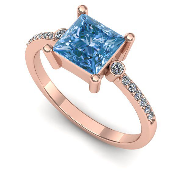 Inel de logodna din aur roz cu diamant de laborator albastru