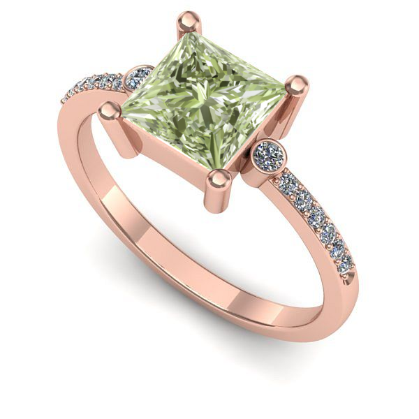 Inel din aur roz cu diamant de laborator verde