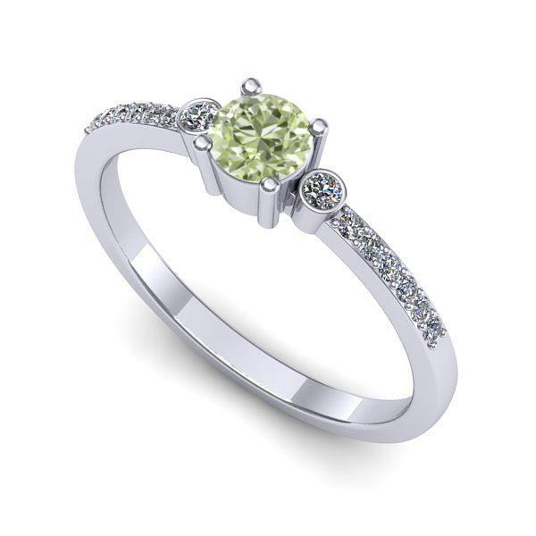 Inel de logodna din aur alb cu diamant de laborator verde