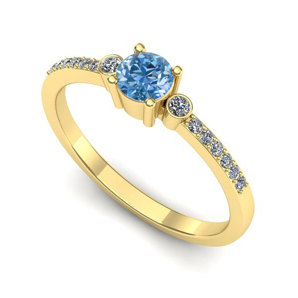 Inel din aur galben cu diamant de laborator albastru
