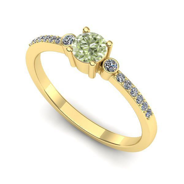 Inel logodna din aur galben cu diamant de laborator verde