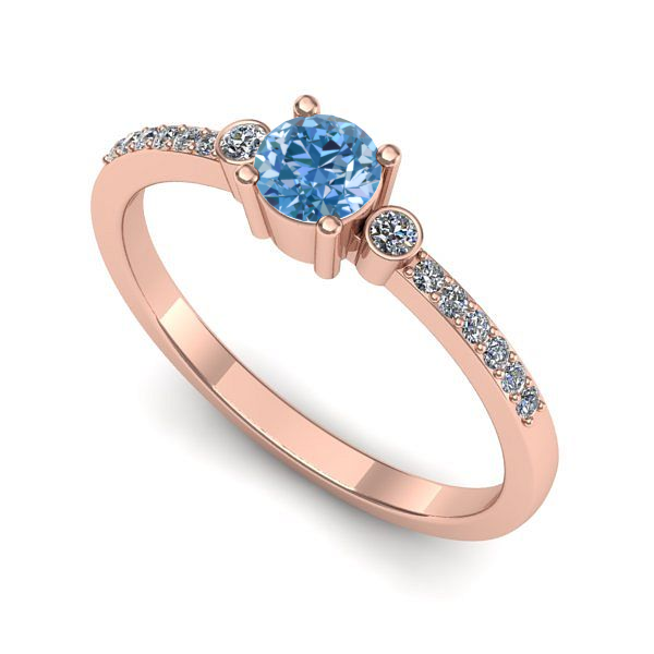 Inel din aur roz cu diamant de laborator albastru