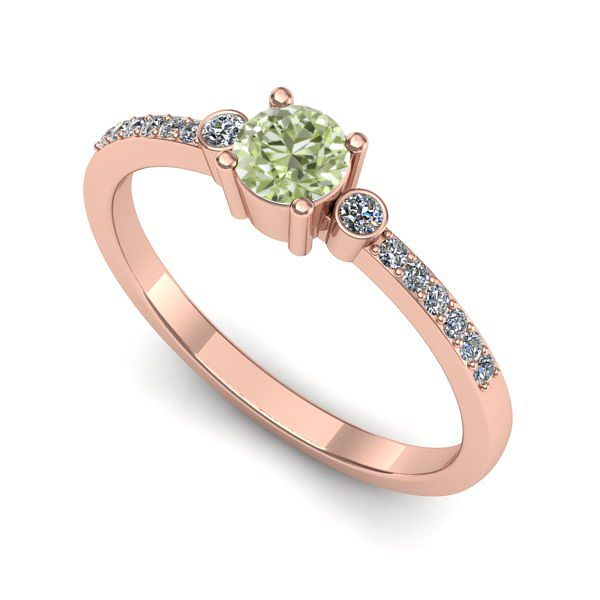 Inel din aur roz cu diamant de laborator verde