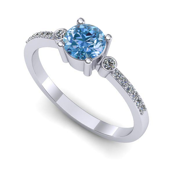 Inel logodna din aur alb cu diamant de laborator albastru