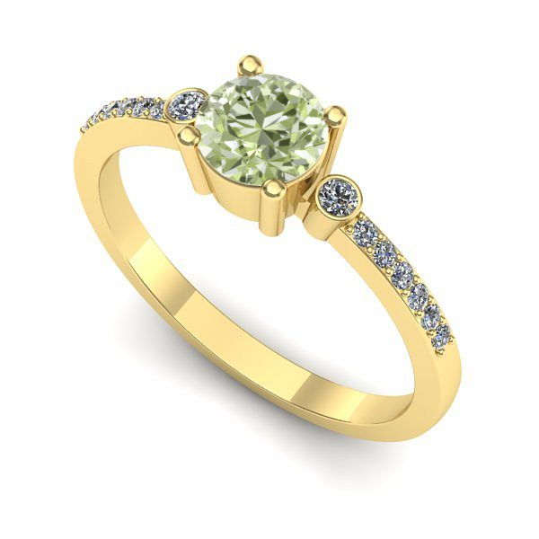 Inel logodna din aur galben cu diamant de laborator verde