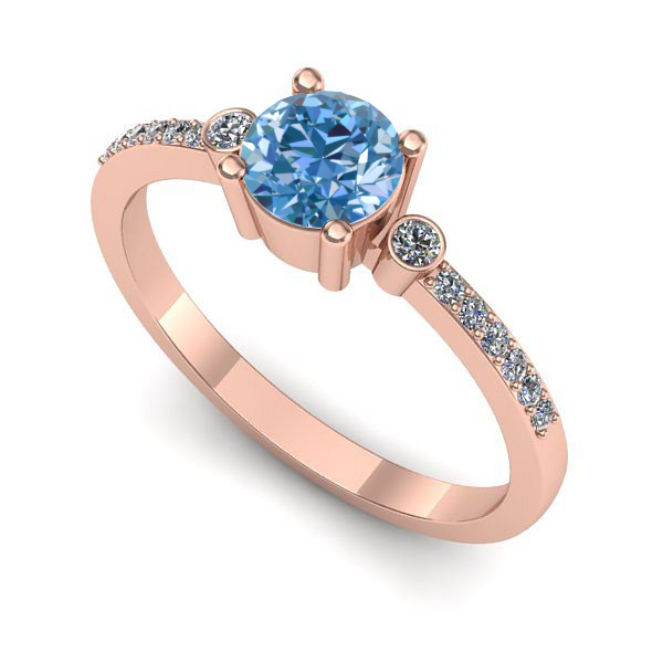 Inel logodna din aur roz cu diamant de laborator albastru