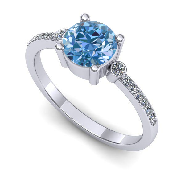 Inel logodna din aur alb cu diamant de laborator albastru
