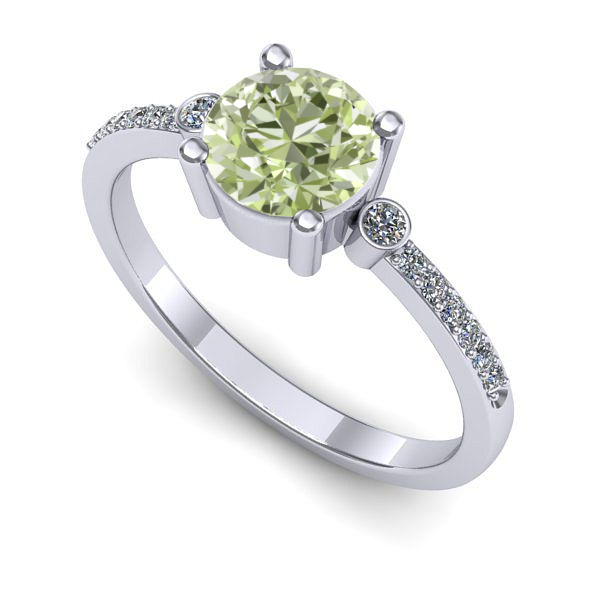 Inel din aur alb cu diamant de laborator verde