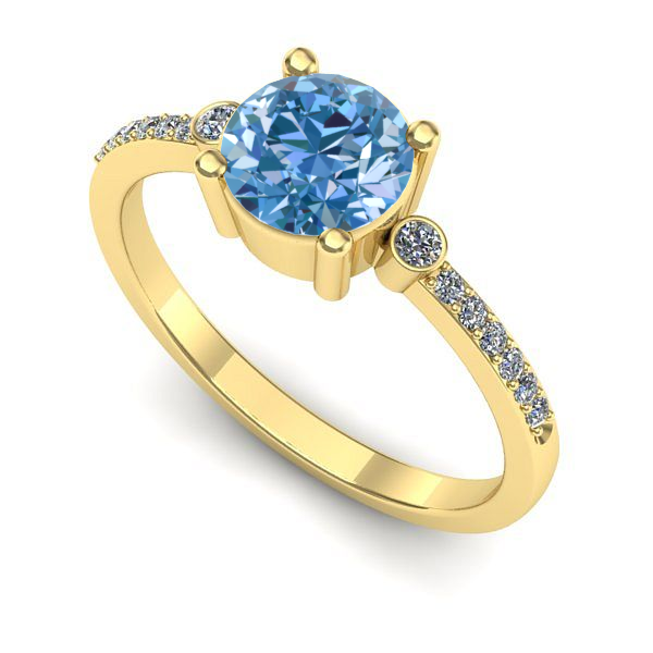 Inel logodna din aur galben cu diamant de laborator albastru