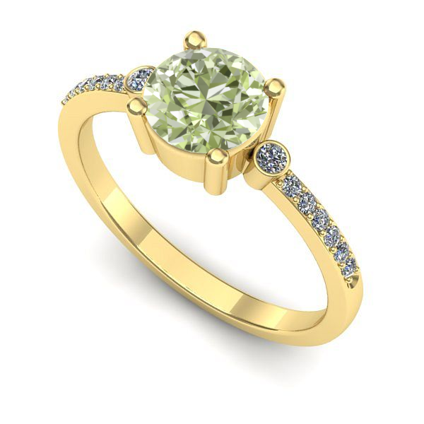 Inel logodna din aur galben cu diamant de laborator verde