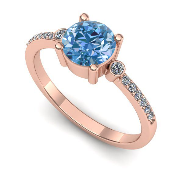Inel logodna din aur roz cu diamant de laborator albastru