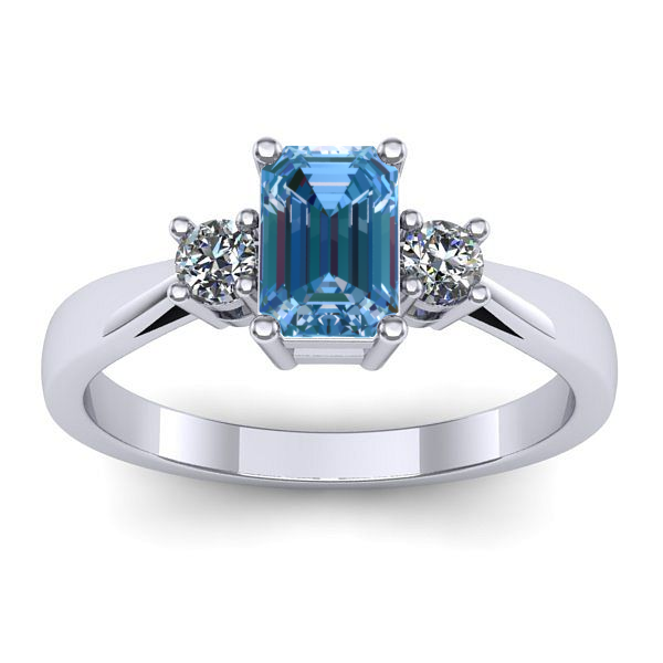 Inel cu diamant de laborator albastru dreptunghiular