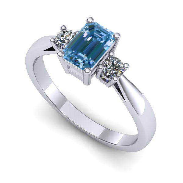 Inel de logodna din aur alb cu diamant de laborator albastru