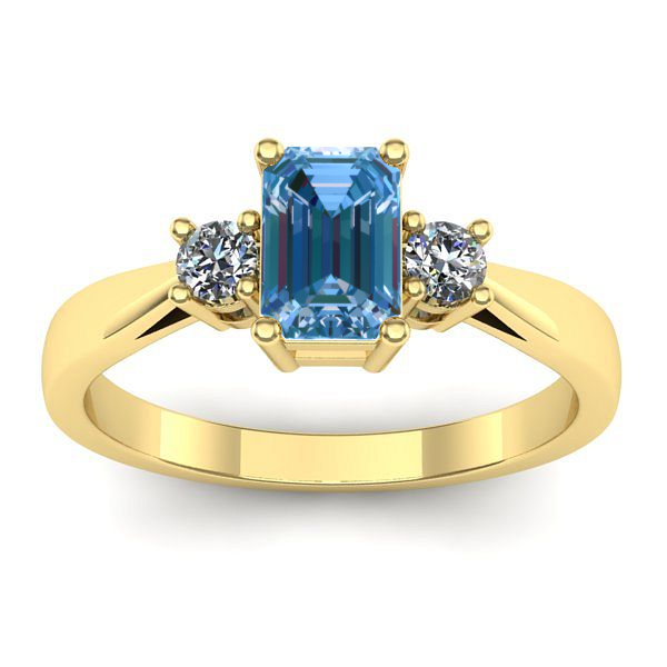 Inel cu diamant de laborator albastru dreptunghiular