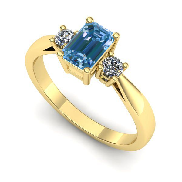 Inel de logodna din aur galben cu diamant de laborator albastru