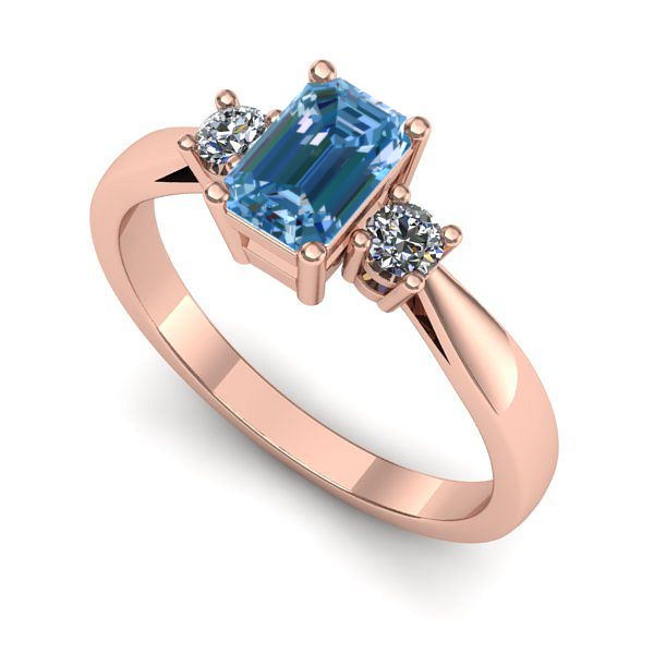 Inel logodna din aur roz cu diamant de laborator albastru