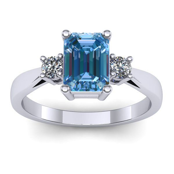 Inel logodna cu diamant de laborator albastru dreptunghiular