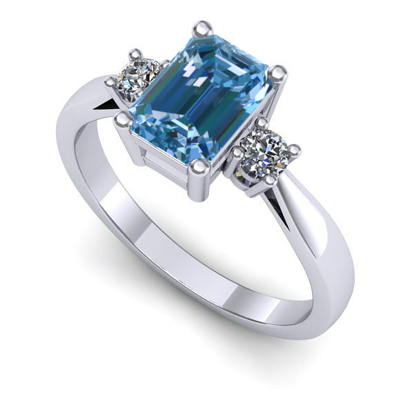 Inel de logodna din aur alb cu diamant de laborator albastru