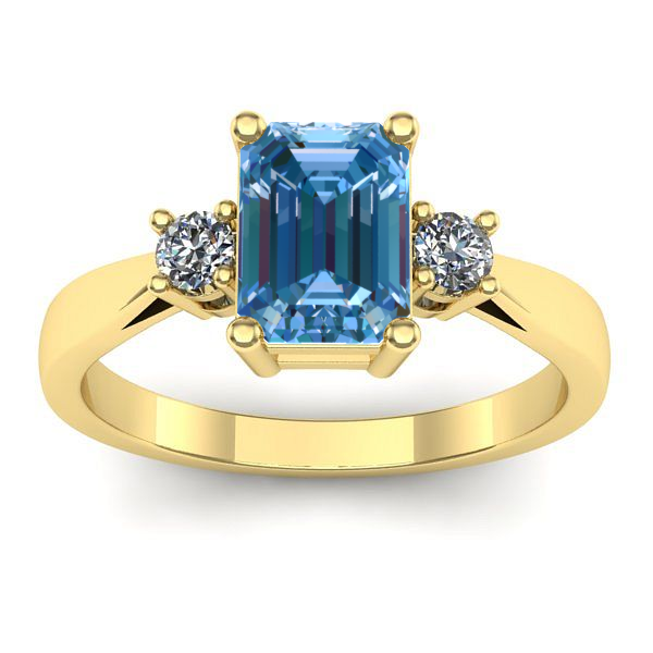 Inel cu diamant de laborator albastru dreptunghiular