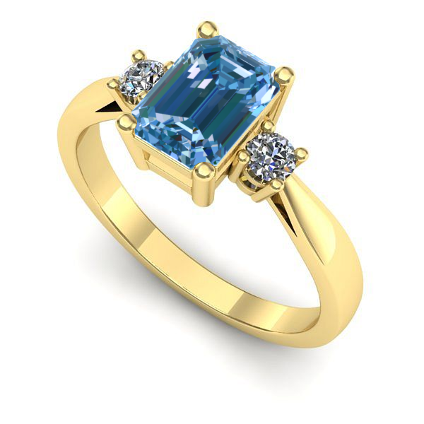 Inel de logodna din aur galben cu diamant de laborator albastru