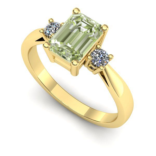 Inel logodna din aur galben cu diamant de laborator verde