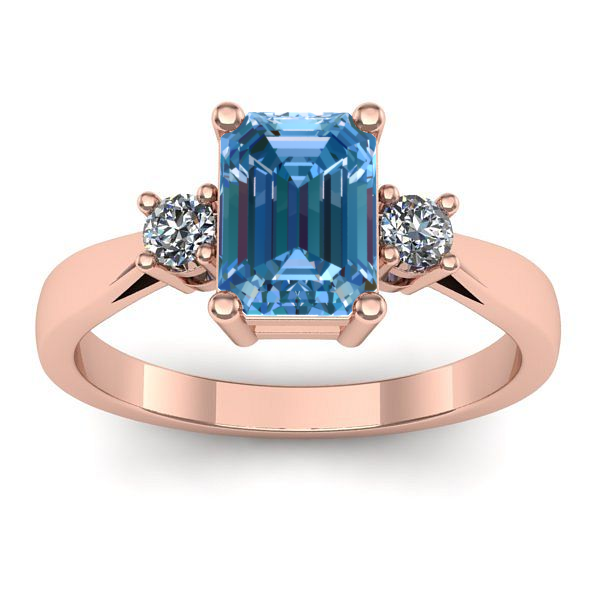 Inel logodna cu diamant de laborator albastru dreptunghiular