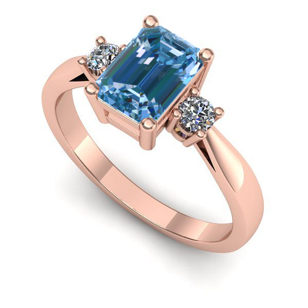 Inel de logodna din aur roz cu diamant de laborator albastru