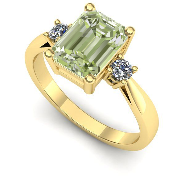 Inel logodna din aur galben cu diamant de laborator verde