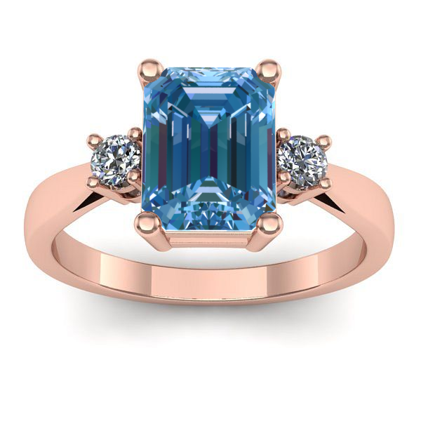 Inel cu diamant de laborator albastru dreptunghiular