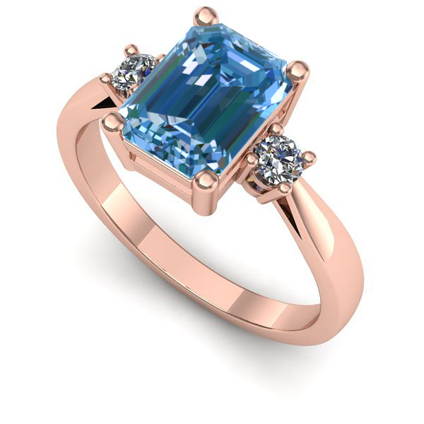 Inel din aur roz cu diamant de laborator albastru