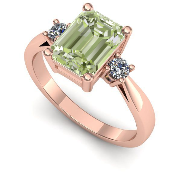 Inel din aur roz cu diamant de laborator verde