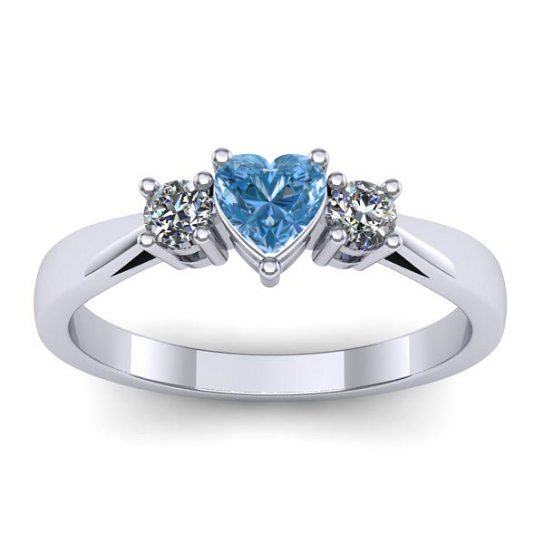 Inel cu diamant de laborator albastru inima