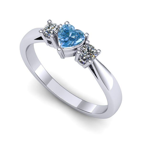 Inel de logodna din aur alb cu diamant de laborator albastru