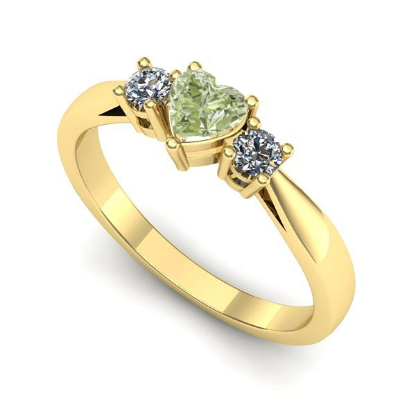 Inel logodna din aur galben cu diamant de laborator verde