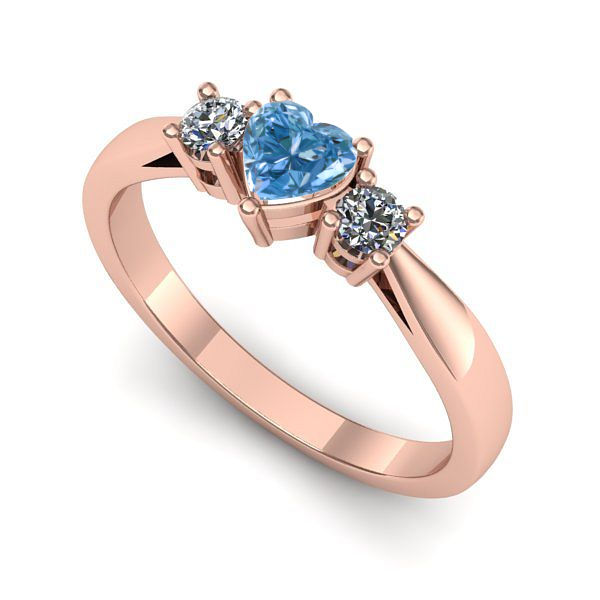 Inel din aur roz cu diamant de laborator albastru