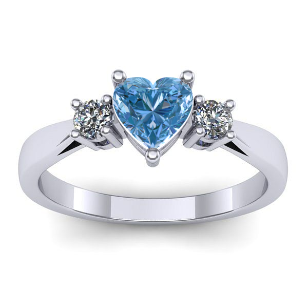 Inel logodna cu diamant de laborator albastru inima