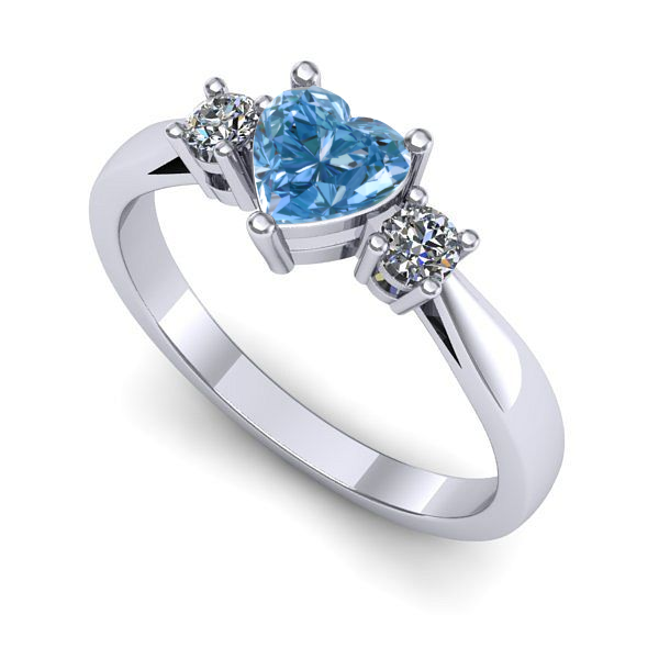 Inel de logodna din aur alb cu diamant de laborator albastru
