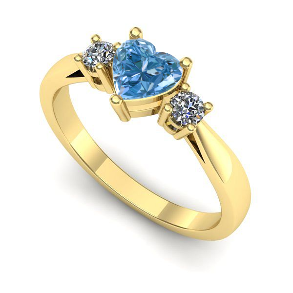 Inel din aur galben cu diamant de laborator albastru